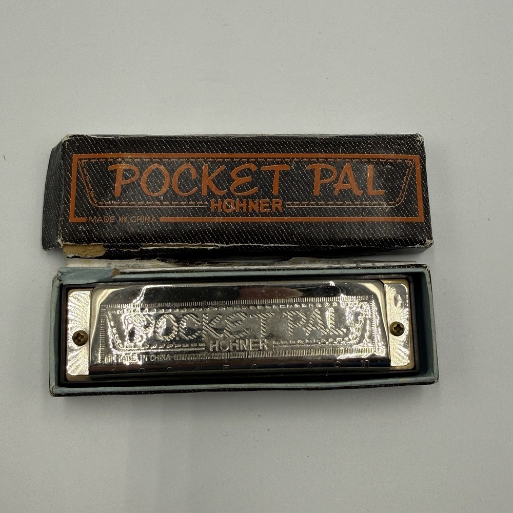 Vintage Hohner Pocket Pal Harmonica 4" Silver 10 Hole w/‎ Box C Key Note